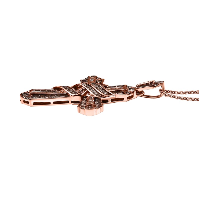 Natural Champagne Diamond 1.00 ctw Eternal Cross Pendant Necklace in 18K Vermeil Rose Gold Over Sterling Silver 20 Inches