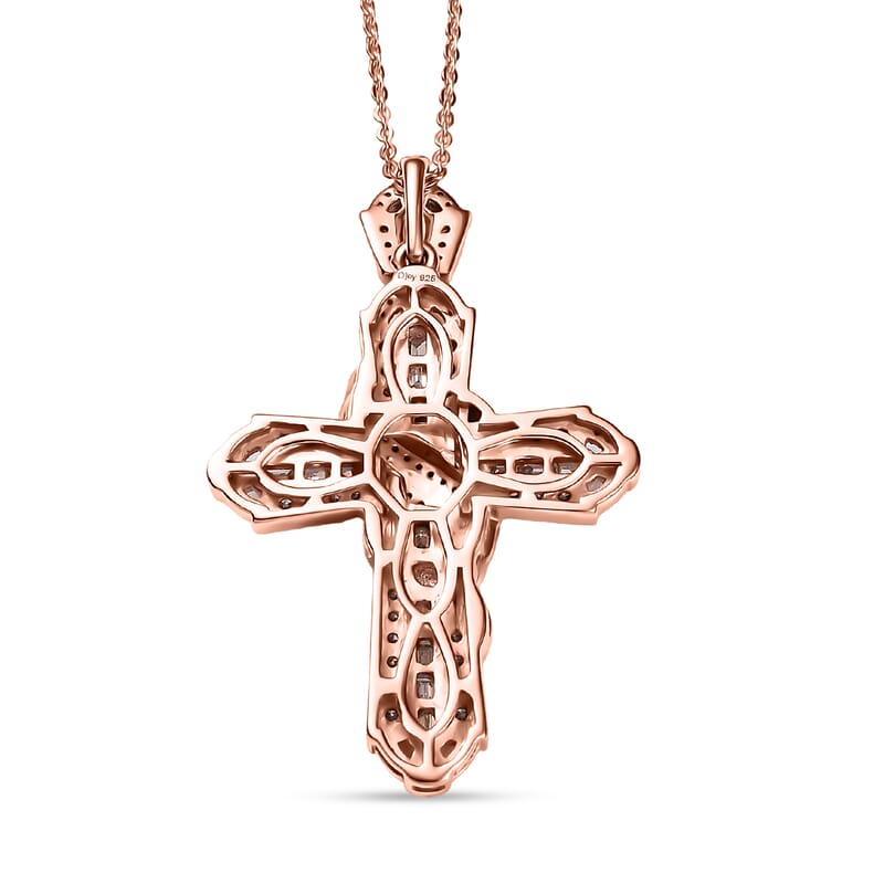 Natural Champagne Diamond 1.00 ctw Eternal Cross Pendant Necklace in 18K Vermeil Rose Gold Over Sterling Silver 20 Inches