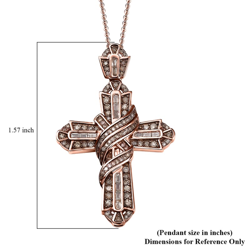 Natural Champagne Diamond 1.00 ctw Eternal Cross Pendant Necklace in 18K Vermeil Rose Gold Over Sterling Silver 20 Inches