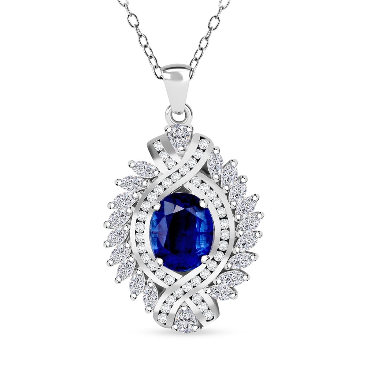 Kashmir Kyanite and White Zircon 7.75 ctw Pendant Necklace in Rhodium Over Sterling Silver 20 Inches image number 0
