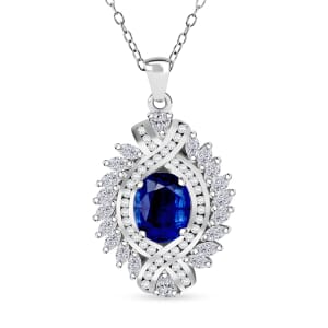 Kashmir Kyanite and White Zircon 7.75 ctw Pendant Necklace in Rhodium Over Sterling Silver 20 Inches