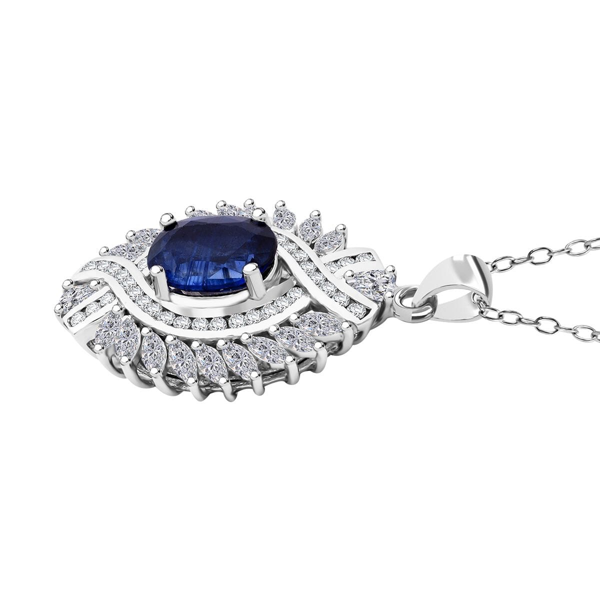 Kashmir Kyanite and White Zircon 7.75 ctw Pendant Necklace in Rhodium Over Sterling Silver 20 Inches image number 3