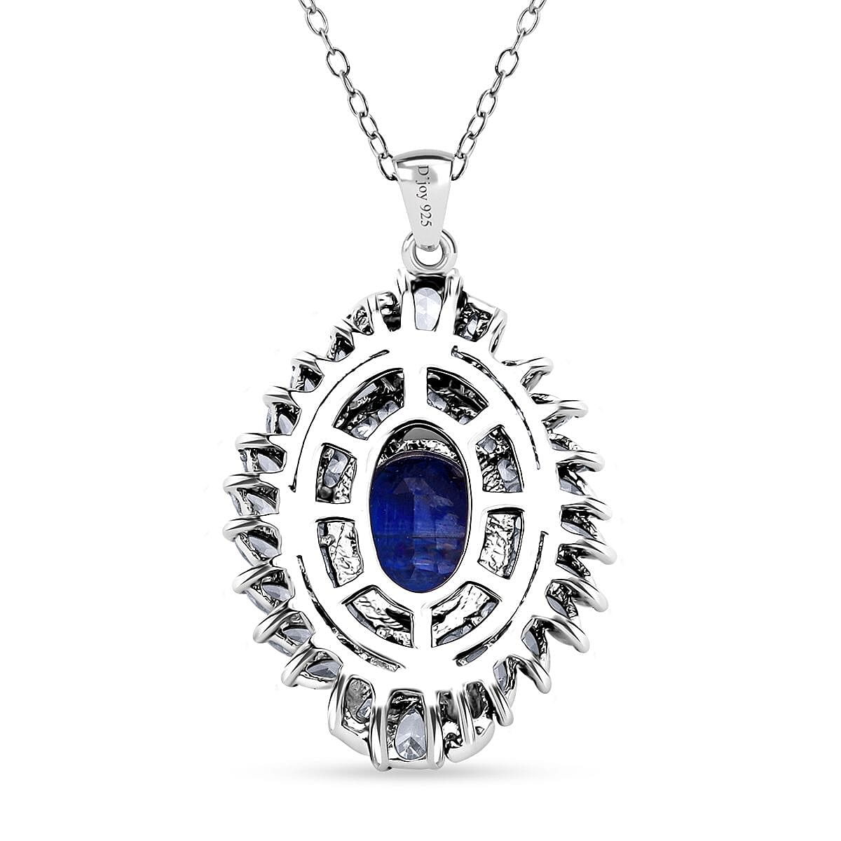 D'Joy Kashmir Kyanite and White Zircon 7.75 ctw Twilight Crest Pendant Necklace in Rhodium Over Sterling Silver 20 Inches