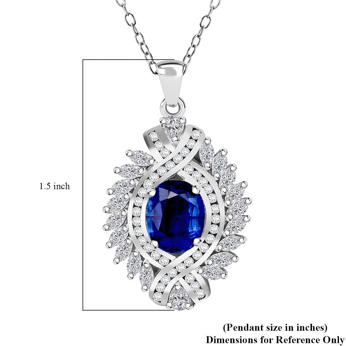 D'Joy Kashmir Kyanite and White Zircon 7.75 ctw Twilight Crest Pendant Necklace in Rhodium Over Sterling Silver 20 Inches