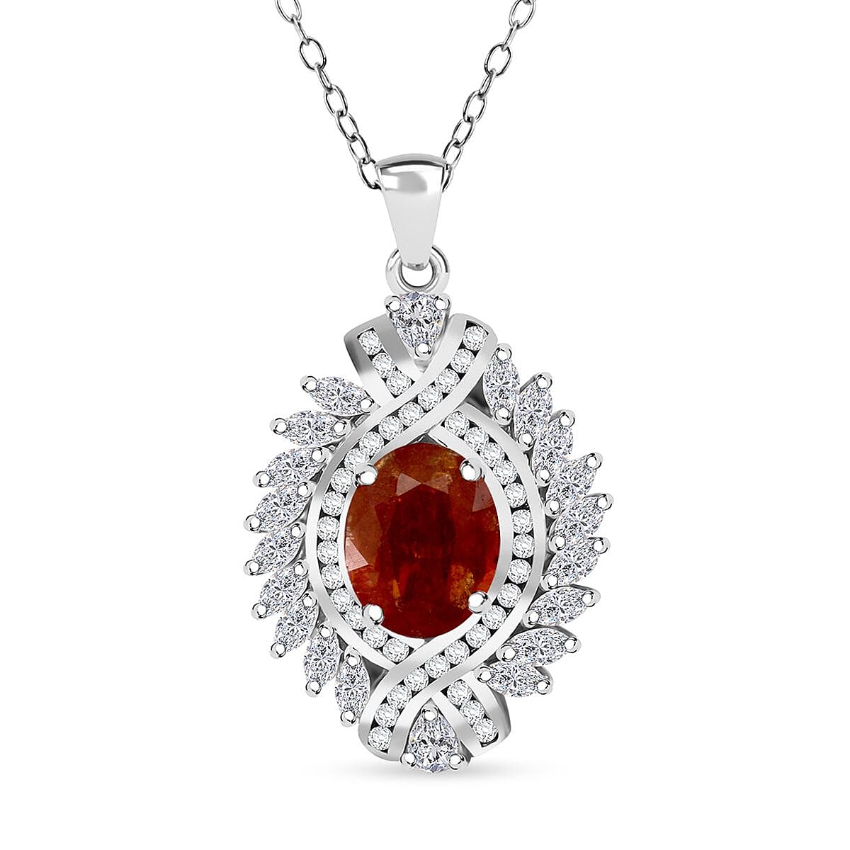 D'Joy Tangerine Kyanite and White Zircon 7.75 ctw Twilight Crest Pendant Necklace in Rhodium Over Sterling Silver 20 Inches image number 0