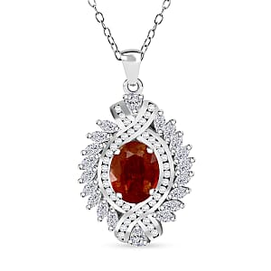 D'Joy Tangerine Kyanite and White Zircon 7.75 ctw Twilight Crest Pendant Necklace in Rhodium Over Sterling Silver 20 Inches