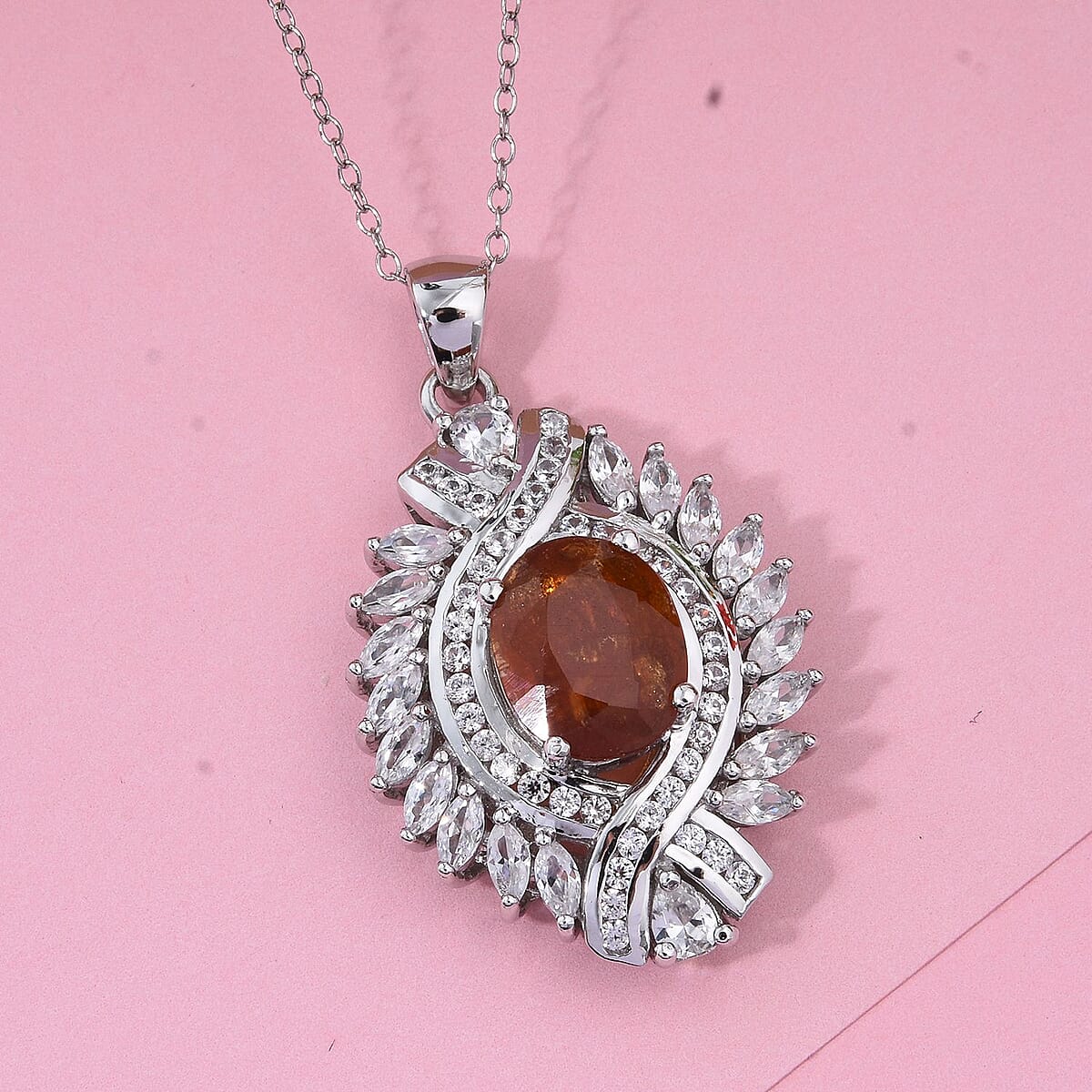 D'Joy Tangerine Kyanite and White Zircon 7.75 ctw Twilight Crest Pendant Necklace in Rhodium Over Sterling Silver 20 Inches image number 1
