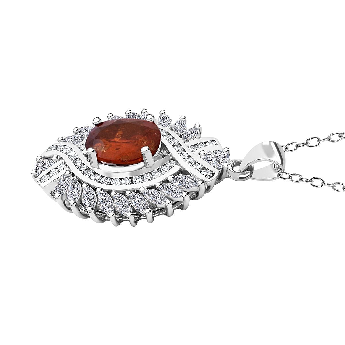 D'Joy Tangerine Kyanite and White Zircon 7.75 ctw Twilight Crest Pendant Necklace in Rhodium Over Sterling Silver 20 Inches image number 3