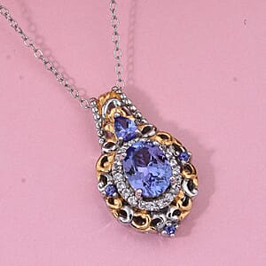 D'Joy Tanzanite and White Zircon 1.75 ctw Pendant Necklace in Vermeil YG and Rhodium Over Sterling Silver 20 Inches