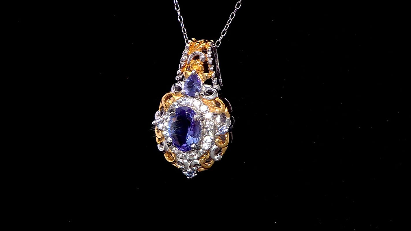TLV Tanzanite, White Zircon Pendant Necklace (20 Inches) in Vermeil YG and Rhodium Over Sterling Silver 1.75 ctw