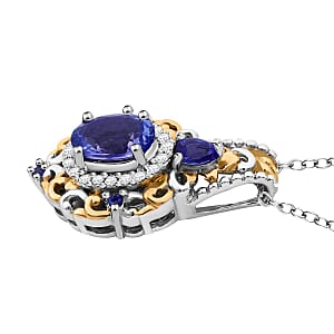 D'Joy Tanzanite and White Zircon 1.75 ctw Pendant Necklace in Vermeil YG and Rhodium Over Sterling Silver 20 Inches