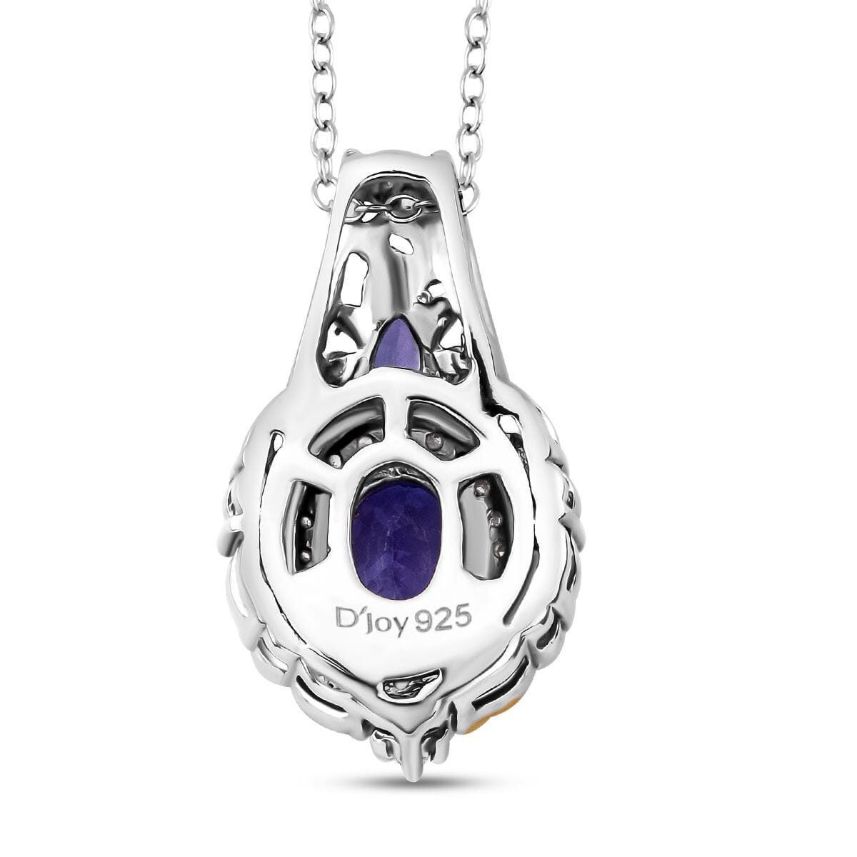 D'Joy Tanzanite and White Zircon 1.75 ctw Pendant Necklace in Vermeil YG and Rhodium Over Sterling Silver 20 Inches image number 4