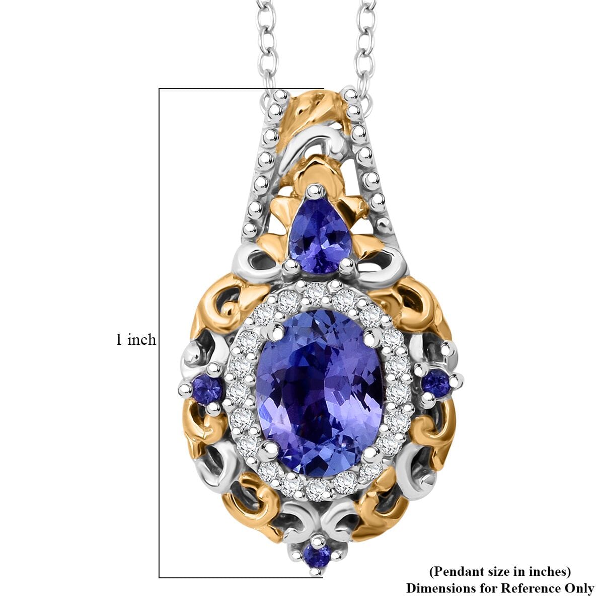D'Joy Tanzanite and White Zircon 1.75 ctw Pendant Necklace in Vermeil YG and Rhodium Over Sterling Silver 20 Inches image number 5