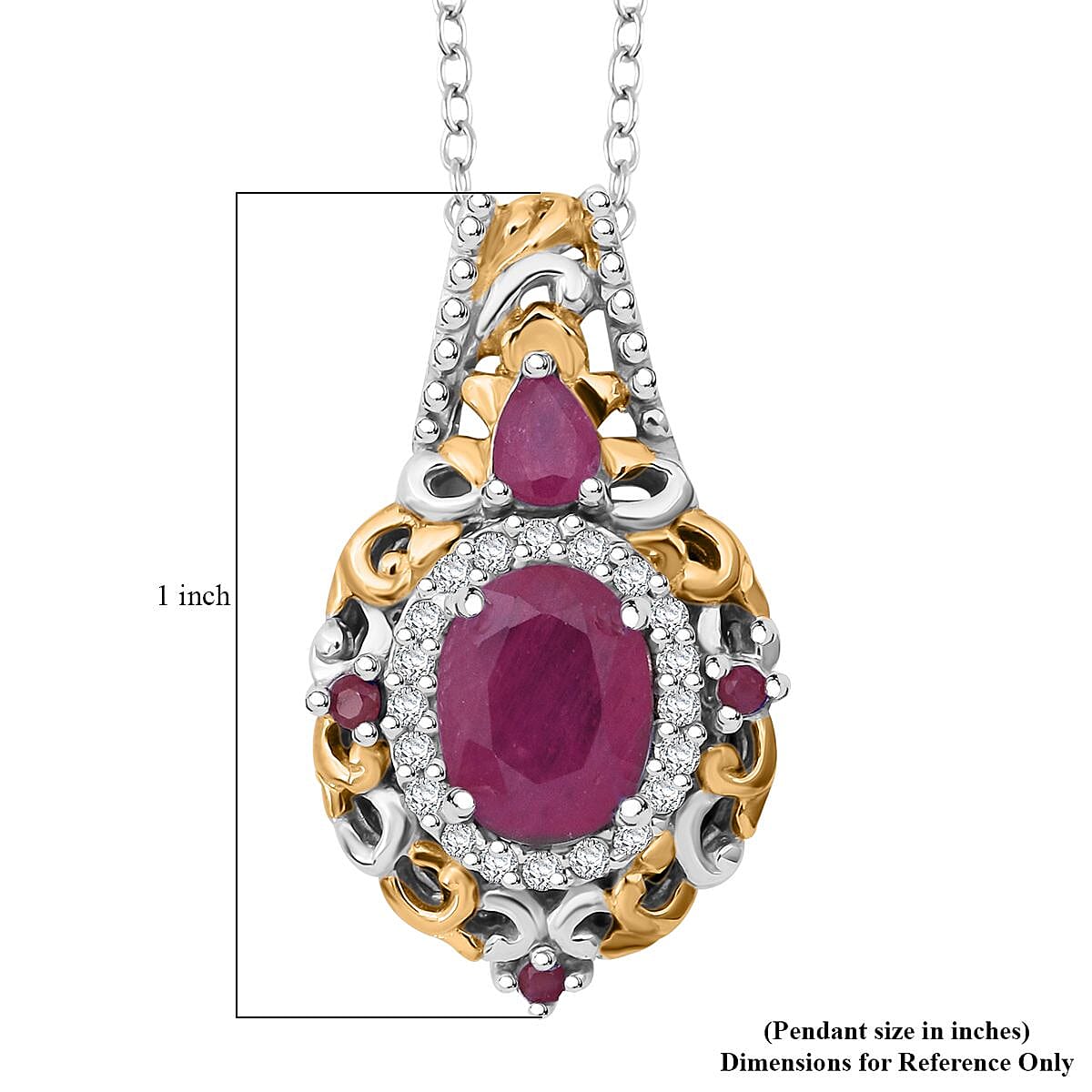 D'Joy Mozambique Ruby and White Zircon 2.00 ctw Blooming Lotus Pendant Necklace in Vermeil YG and Rhodium Over Sterling Silver 20 Inches image number 5