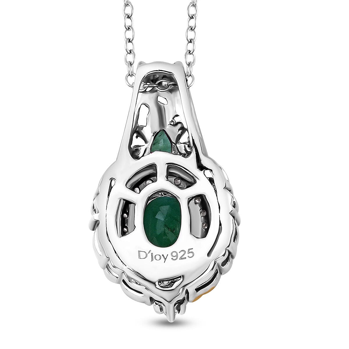 D'Joy Kagem Zambian Emerald and White Zircon 1.60 ctw Blooming Lotus Pendant Necklace in Vermeil YG and Rhodium Over Sterling Silver 20 Inches image number 4