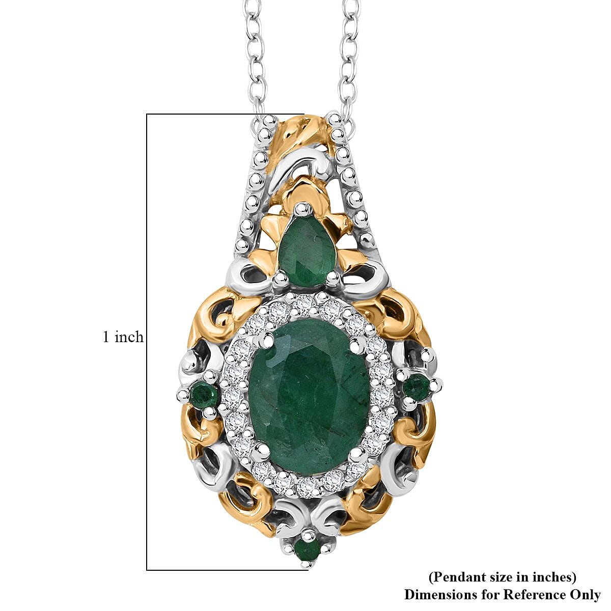D'Joy Kagem Zambian Emerald and White Zircon 1.60 ctw Blooming Lotus Pendant Necklace in Vermeil YG and Rhodium Over Sterling Silver 20 Inches image number 5