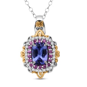 D'Joy Tanzanite and Multi Gemstone 2.20 ctw Celestial Harmony Pendant Necklace in Vermeil YG and Rhodium Over Sterling Silver 20 Inches