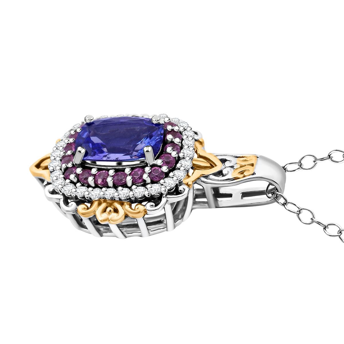 TLV Tanzanite, Multi Gemstone Pendant Necklace (20 Inches) in Vermeil YG and Rhodium Over Sterling Silver 2.20 ctw image number 3