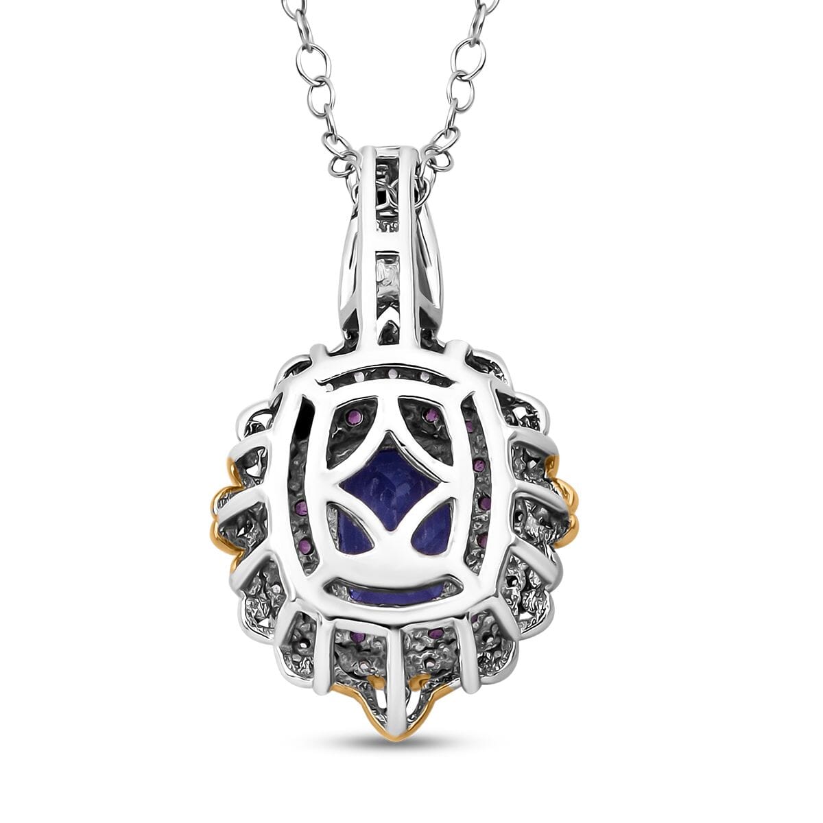 TLV Tanzanite, Multi Gemstone Pendant Necklace (20 Inches) in Vermeil YG and Rhodium Over Sterling Silver 2.20 ctw image number 4