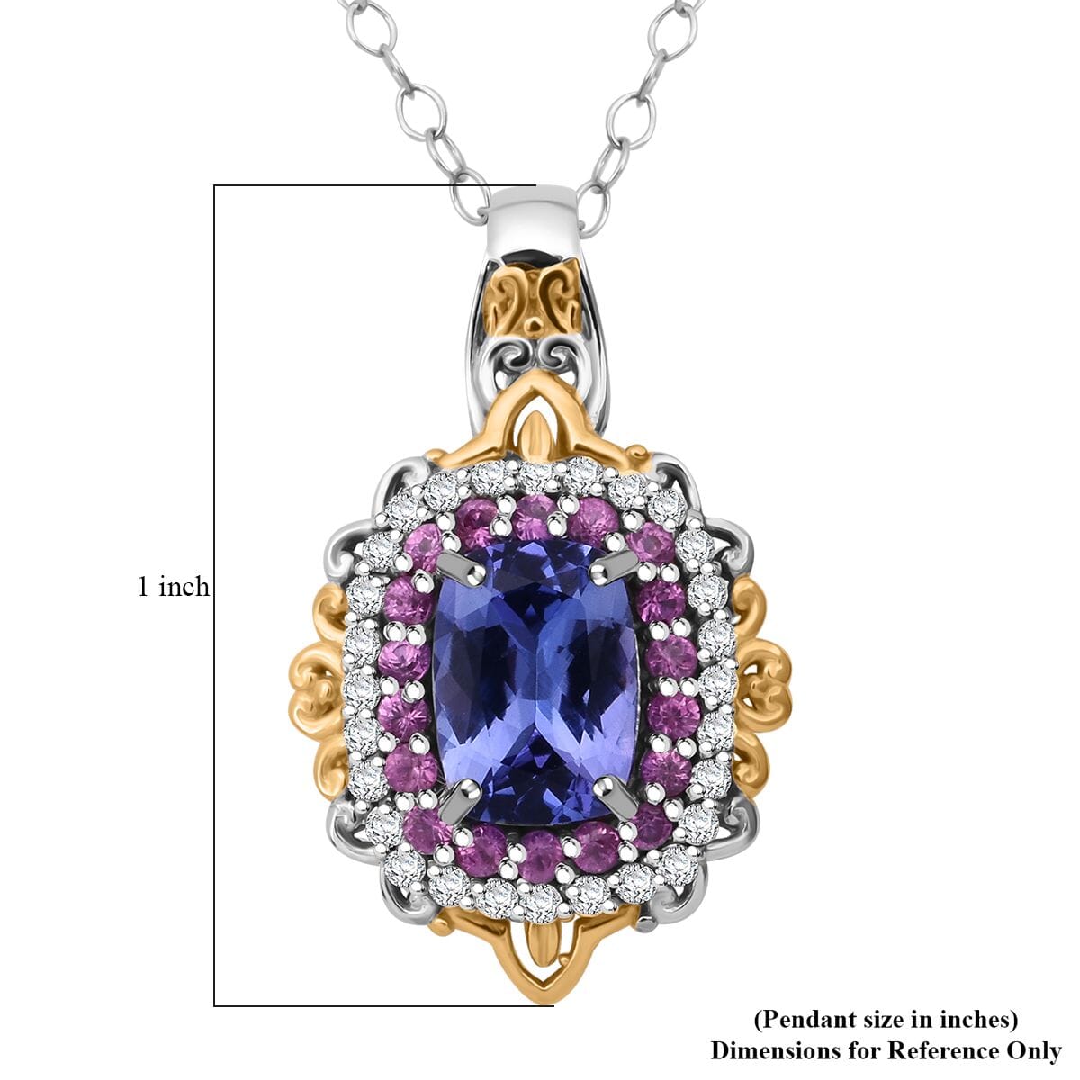 TLV Tanzanite, Multi Gemstone Pendant Necklace (20 Inches) in Vermeil YG and Rhodium Over Sterling Silver 2.20 ctw image number 5