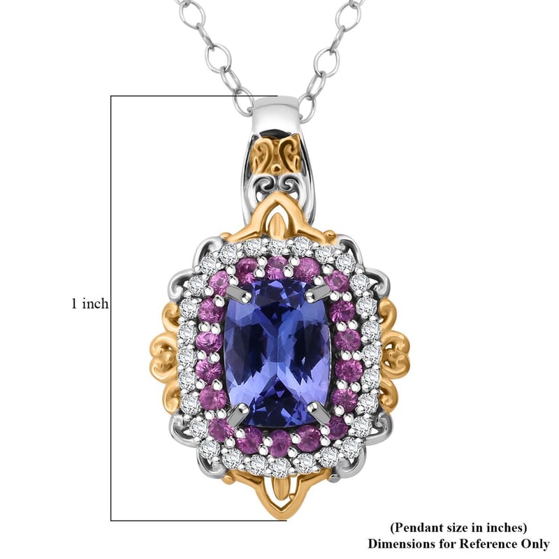 D'Joy Tanzanite and Multi Gemstone 2.20 ctw Celestial Harmony Pendant Necklace in Vermeil YG and Rhodium Over Sterling Silver 20 Inches