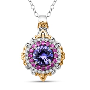 D'Joy Tanzanite and Multi Gemstone 2.00 ctw Celestial Harmony Pendant Necklace in Vermeil YG and Rhodium Over Sterling Silver 20 Inches