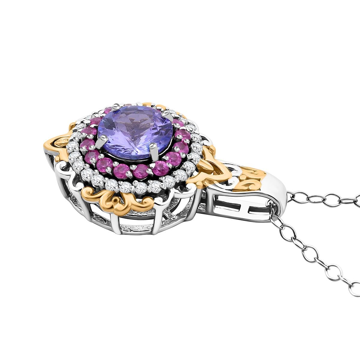 D'Joy Tanzanite and Multi Gemstone 2.00 ctw Celestial Harmony Pendant Necklace in Vermeil YG and Rhodium Over Sterling Silver 20 Inches image number 3