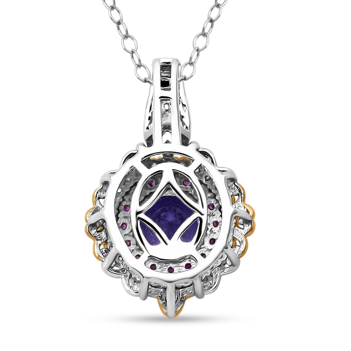 D'Joy Tanzanite and Multi Gemstone 2.00 ctw Celestial Harmony Pendant Necklace in Vermeil YG and Rhodium Over Sterling Silver 20 Inches image number 4