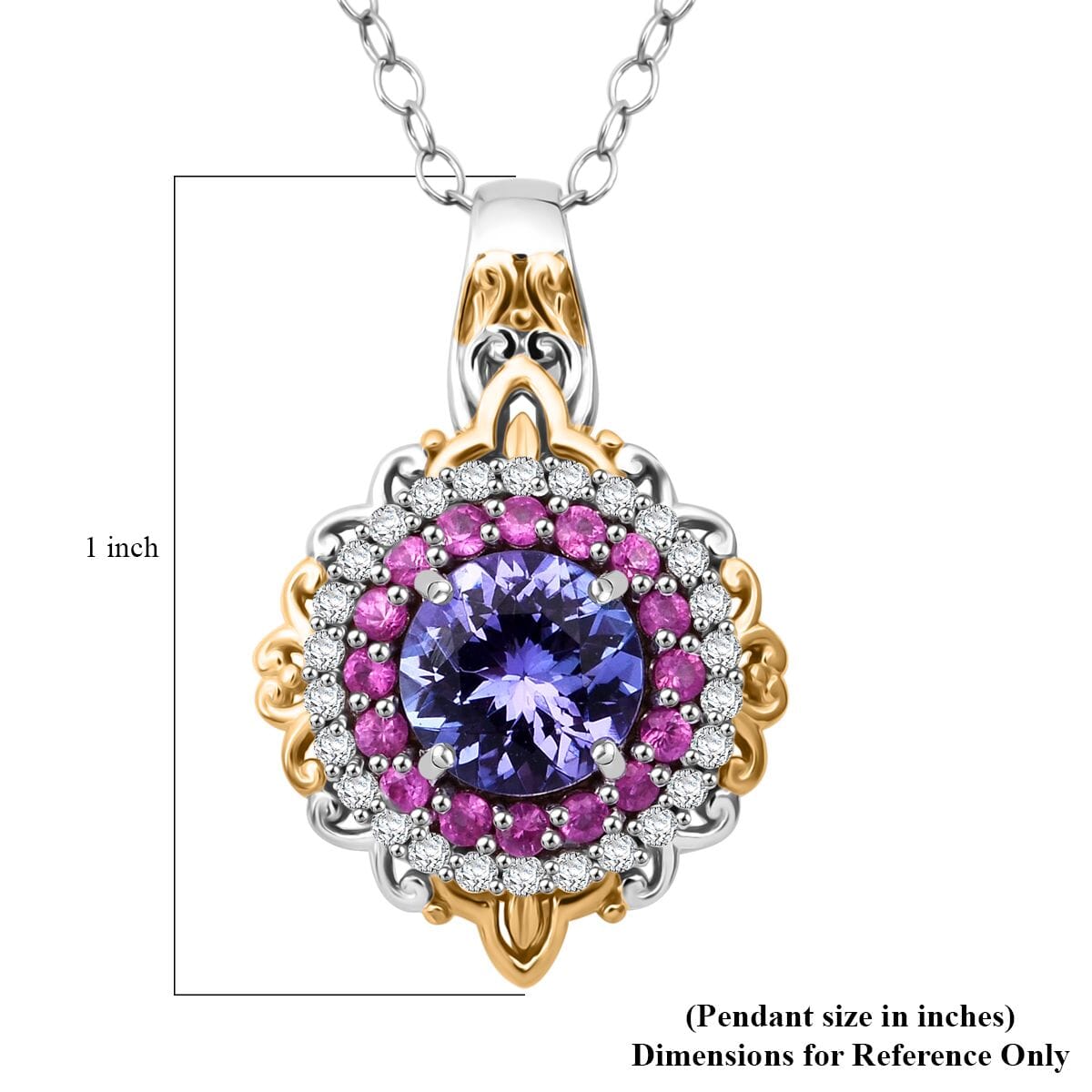 D'Joy Tanzanite and Multi Gemstone 2.00 ctw Celestial Harmony Pendant Necklace in Vermeil YG and Rhodium Over Sterling Silver 20 Inches image number 5