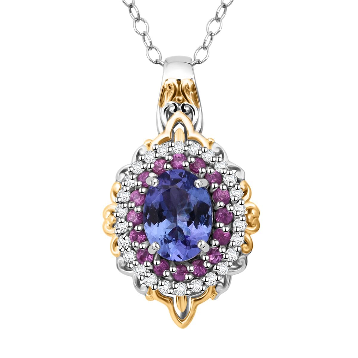 Tanzanite and Multi Gemstone 1.90 ctw Celestial Harmony Pendant Necklace in Vermeil YG and Rhodium Over Sterling Silver 20 Inches image number 0