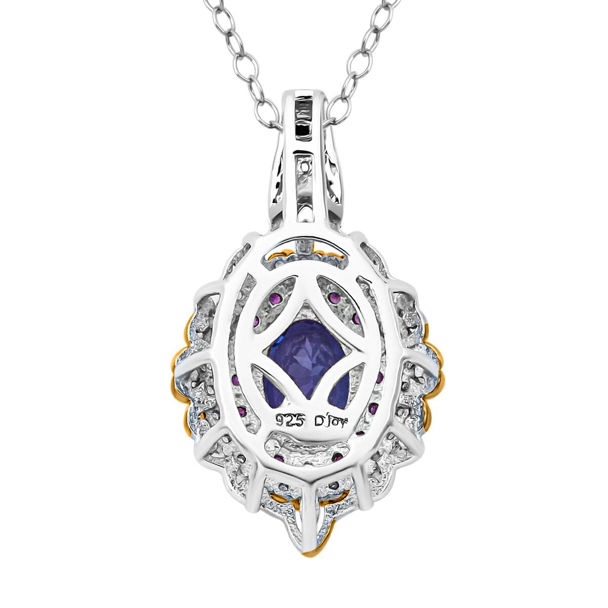 Tanzanite and Multi Gemstone 1.90 ctw Celestial Harmony Pendant Necklace in Vermeil YG and Rhodium Over Sterling Silver 20 Inches image number 4
