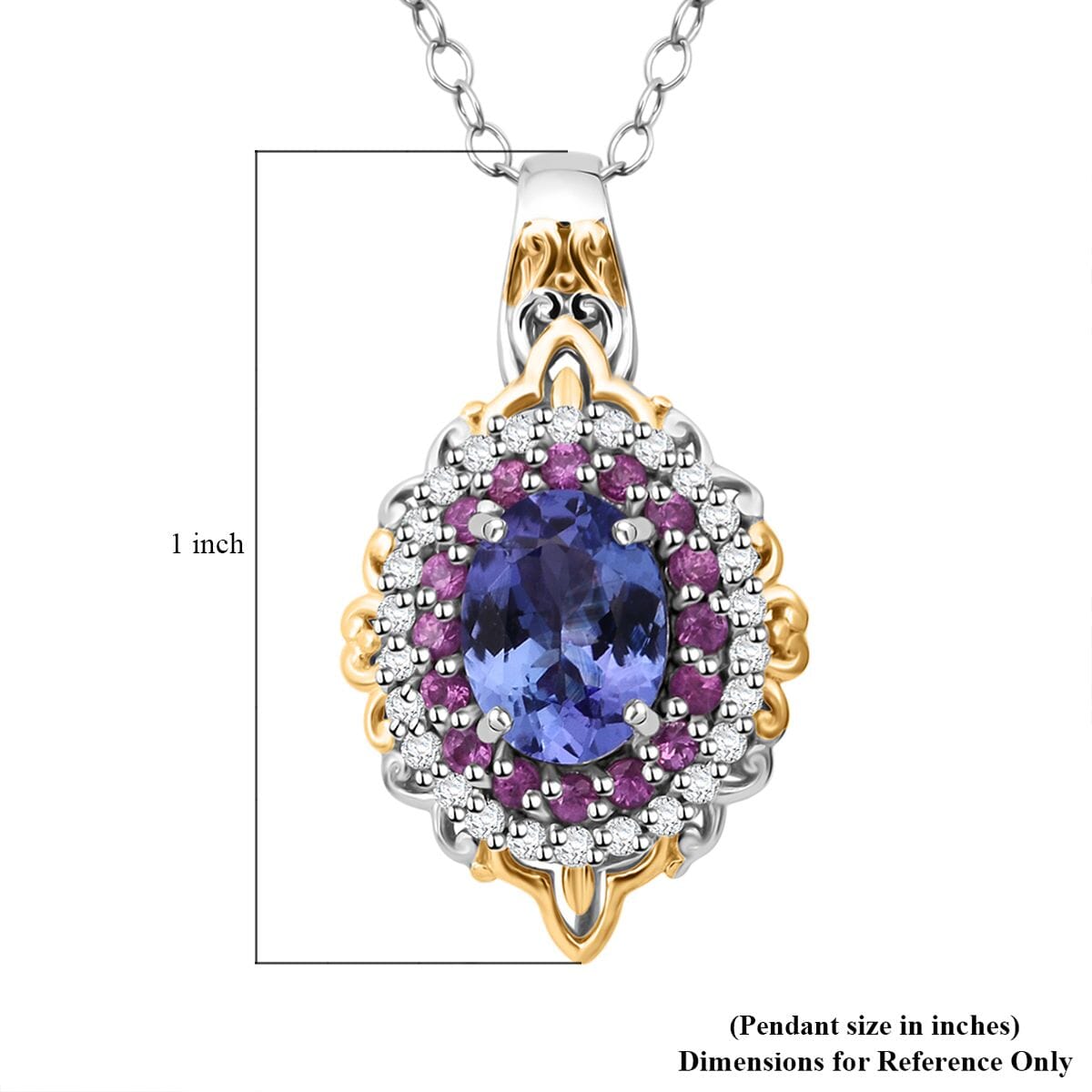 Tanzanite and Multi Gemstone 1.90 ctw Celestial Harmony Pendant Necklace in Vermeil YG and Rhodium Over Sterling Silver 20 Inches image number 5