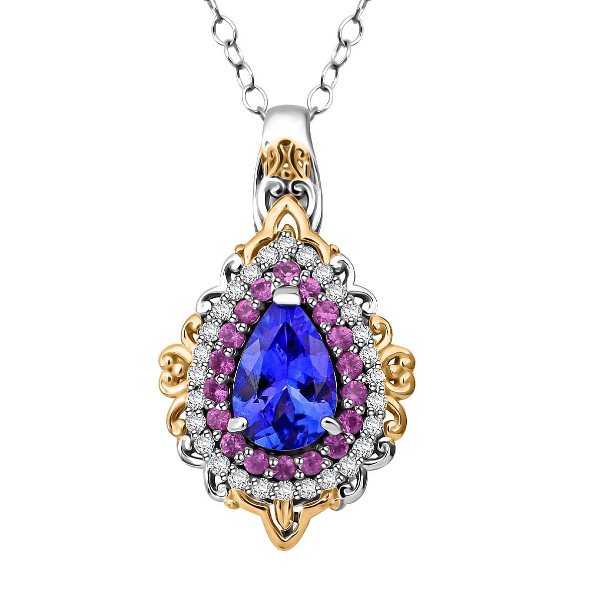 D'Joy Tanzanite and Multi Gemstone 1.90 ctw Celestial Harmony Pendant Necklace in Vermeil YG and Rhodium Over Sterling Silver 20 Inches image number 0