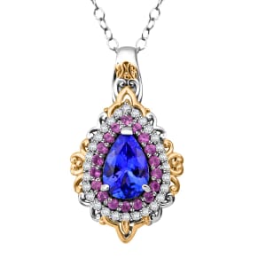 Tanzanite and Multi Gemstone 1.90 ctw Celestial Harmony Pendant Necklace in Vermeil YG and Rhodium Over Sterling Silver 20 Inches