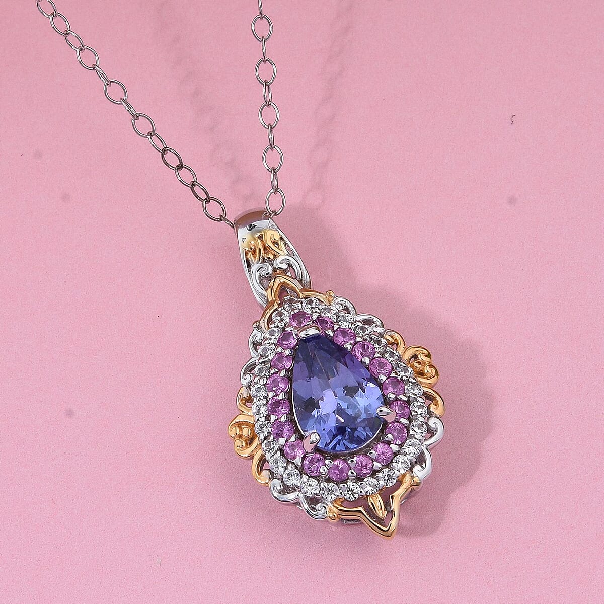 D'Joy Tanzanite and Multi Gemstone 1.90 ctw Celestial Harmony Pendant Necklace in Vermeil YG and Rhodium Over Sterling Silver 20 Inches image number 1
