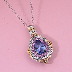 D'Joy Tanzanite and Multi Gemstone 1.90 ctw Celestial Harmony Pendant Necklace in Vermeil YG and Rhodium Over Sterling Silver 20 Inches