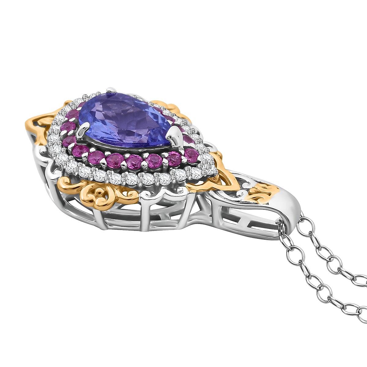 D'Joy Tanzanite and Multi Gemstone 1.90 ctw Celestial Harmony Pendant Necklace in Vermeil YG and Rhodium Over Sterling Silver 20 Inches image number 3