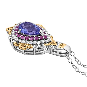 D'Joy Tanzanite and Multi Gemstone 1.90 ctw Celestial Harmony Pendant Necklace in Vermeil YG and Rhodium Over Sterling Silver 20 Inches