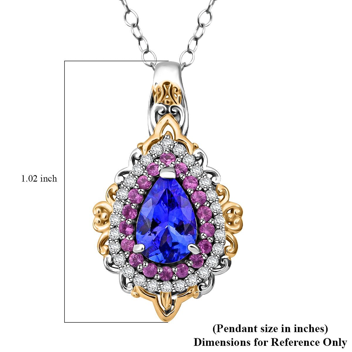 D'Joy Tanzanite and Multi Gemstone 1.90 ctw Celestial Harmony Pendant Necklace in Vermeil YG and Rhodium Over Sterling Silver 20 Inches image number 5