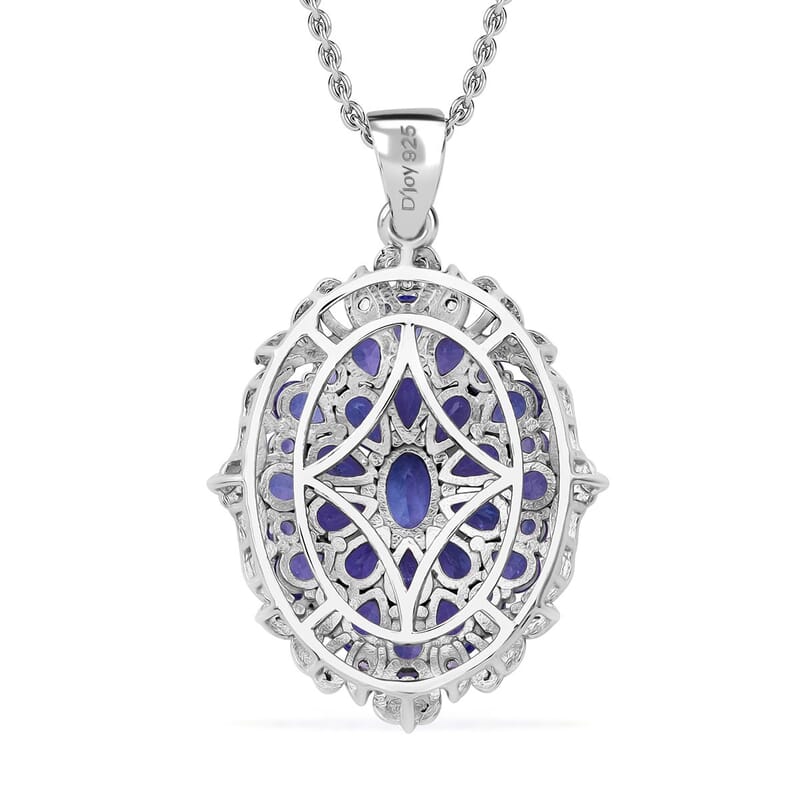 Tanzanite and White Zircon 4.25 ctw Floral Pendant Necklace in Vermeil YG and Rhodium Over Sterling Silver 20 Inches