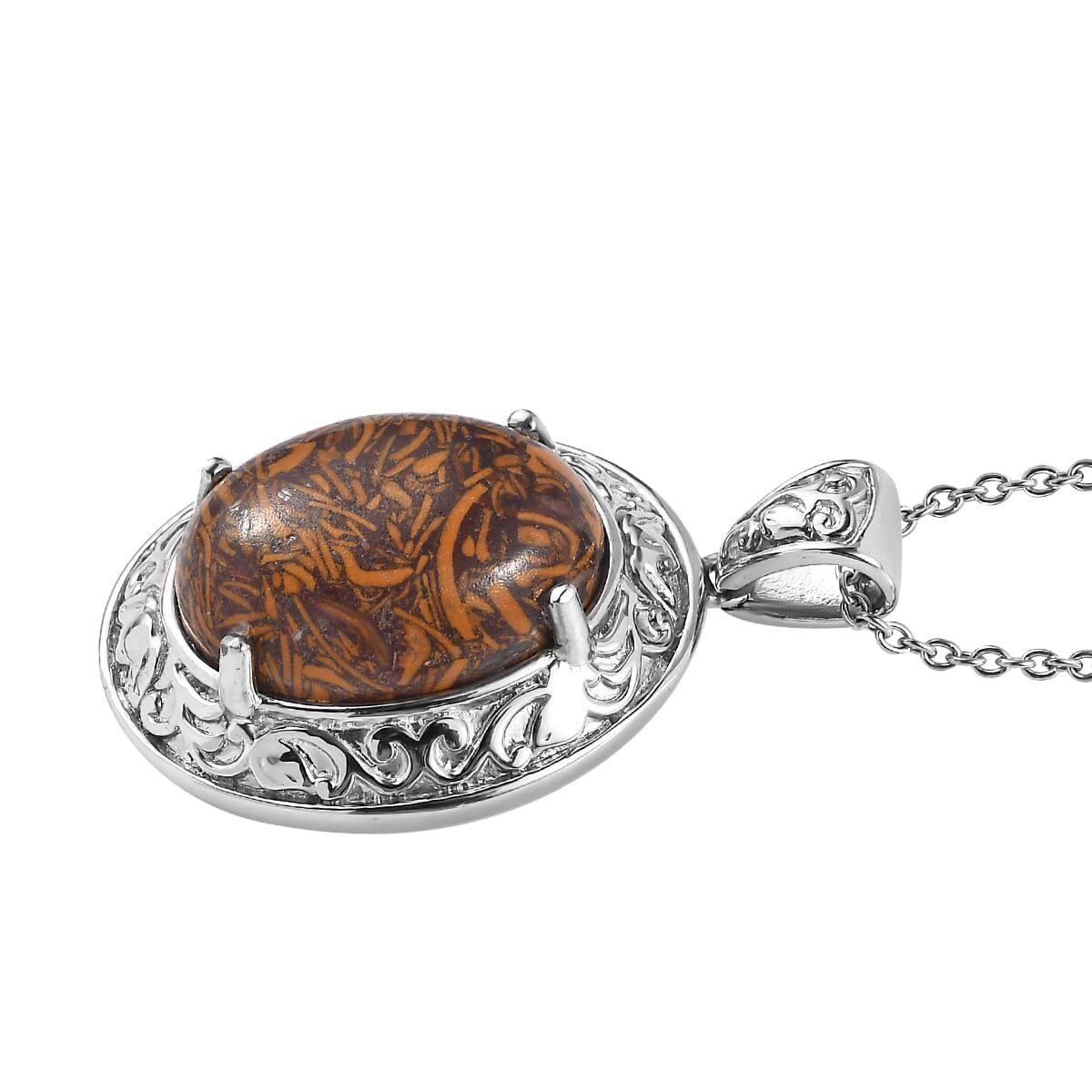 Script Stone 17.40 ctw Pendant Necklace in Stainless Steel 20 Inches image number 3