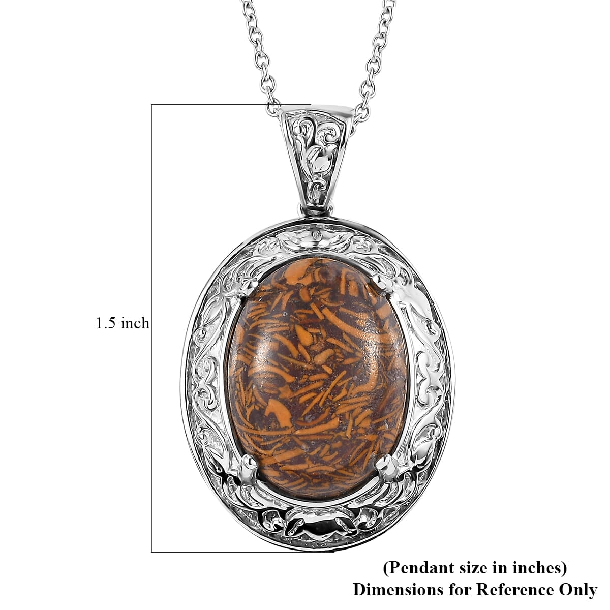 Script Stone 17.40 ctw Pendant Necklace in Stainless Steel 20 Inches image number 6