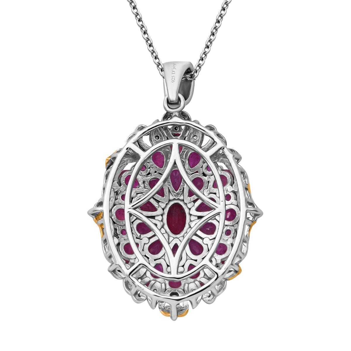 Niassa Ruby (FF) and White Zircon 5.90 ctw Floral Pendant Necklace in Vermeil YG and Rhodium Over Sterling Silver 20 Inches image number 4