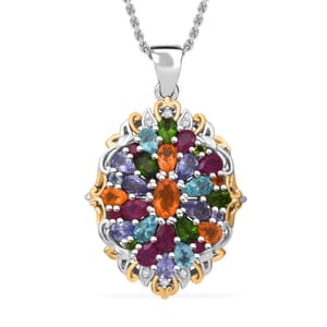Multi Gemstone 4.65 ctw Floral Pendant Necklace in Vermeil YG and Rhodium Over Sterling Silver 20 Inches