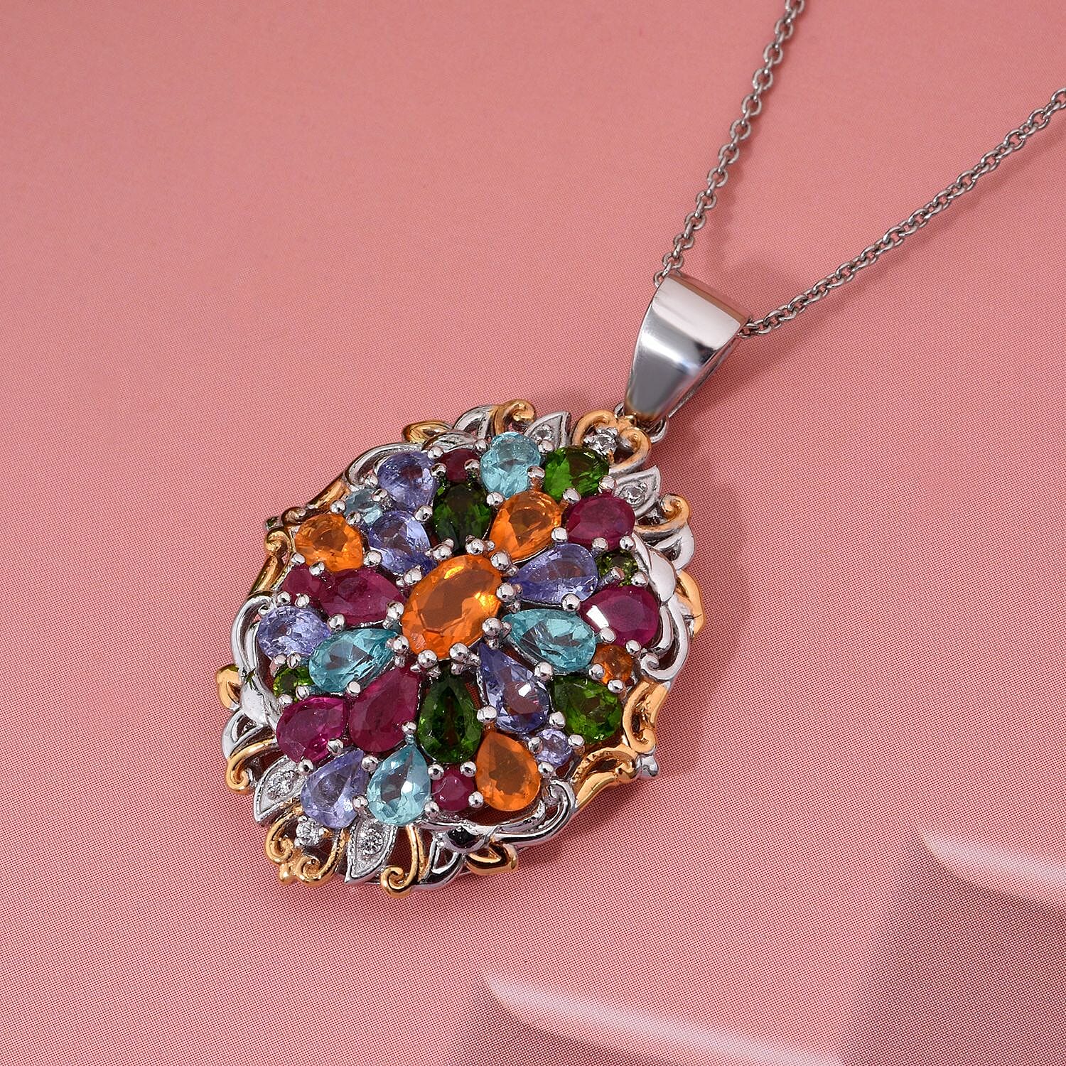 TLV Tanzanite (FF), White Zircon Floral Pendant Necklace (20 Inches) in Vermeil YG and Rhodium Over Sterling Silver 4.10 ctw
