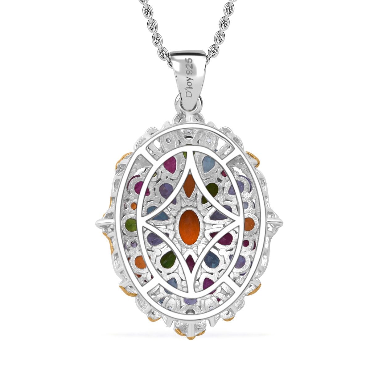 Multi Gemstone 4.65 ctw Floral Pendant Necklace in Vermeil YG and Rhodium Over Sterling Silver 20 Inches image number 4