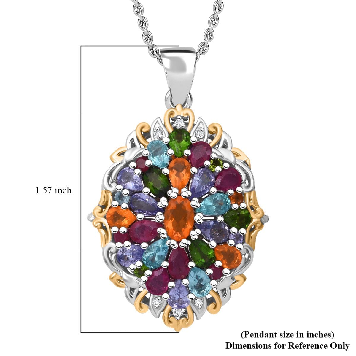 Multi Gemstone 4.65 ctw Floral Pendant Necklace in Vermeil YG and Rhodium Over Sterling Silver 20 Inches image number 5