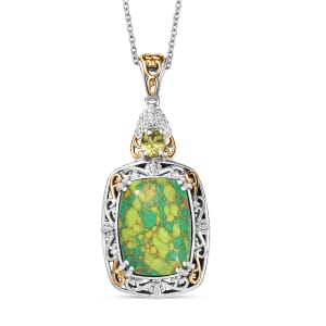 Karis Mojave Green Turquoise and Simulated Peridot Diamond 9.60 ctw Pendant Necklace in Stainless Steel 20 Inches