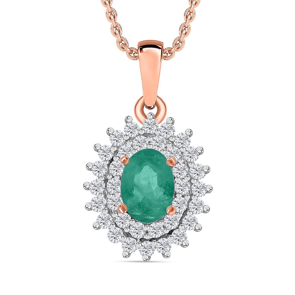 Kagem Zambian Emerald and Diamond 1.27 ctw Pendant Necklace in 18K Vermeil Rose Gold Over Sterling Silver (20 Inches) image number 0