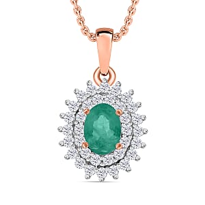 Kagem Zambian Emerald and Diamond 1.27 ctw Pendant Necklace in 18K Vermeil Rose Gold Over Sterling Silver (20 Inches)